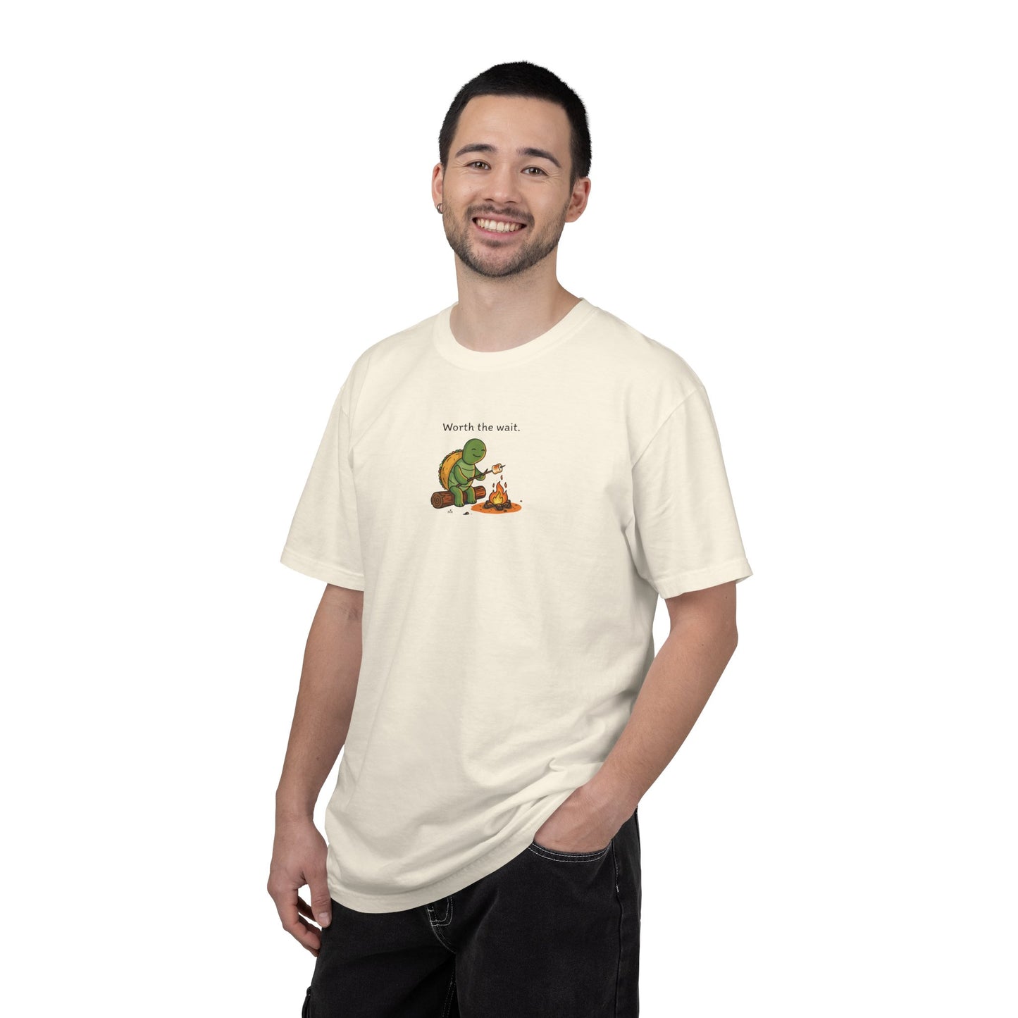 T-Shirt — 'Worth the Wait' Turtle & Campfire Graphic Tee
