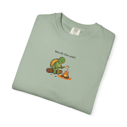 T-Shirt — 'Worth the Wait' Turtle & Campfire Graphic Tee