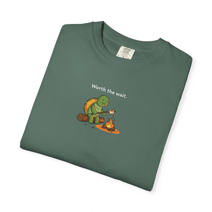 T-Shirt — 'Worth the Wait' Turtle & Campfire Graphic Tee