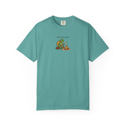 T-Shirt — 'Worth the Wait' Turtle & Campfire Graphic Tee