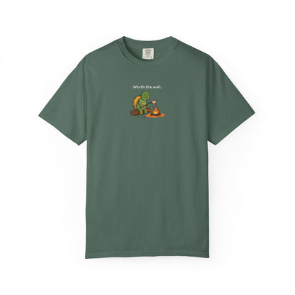 T-Shirt — 'Worth the Wait' Turtle & Campfire Graphic Tee