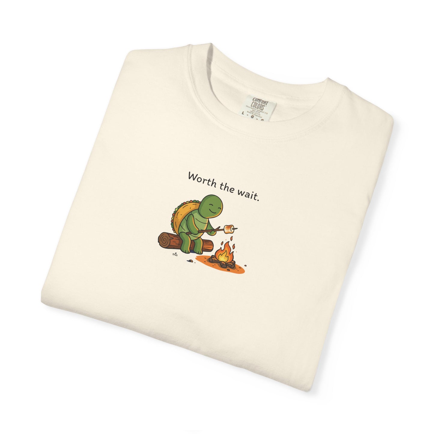 T-Shirt — 'Worth the Wait' Turtle & Campfire Graphic Tee