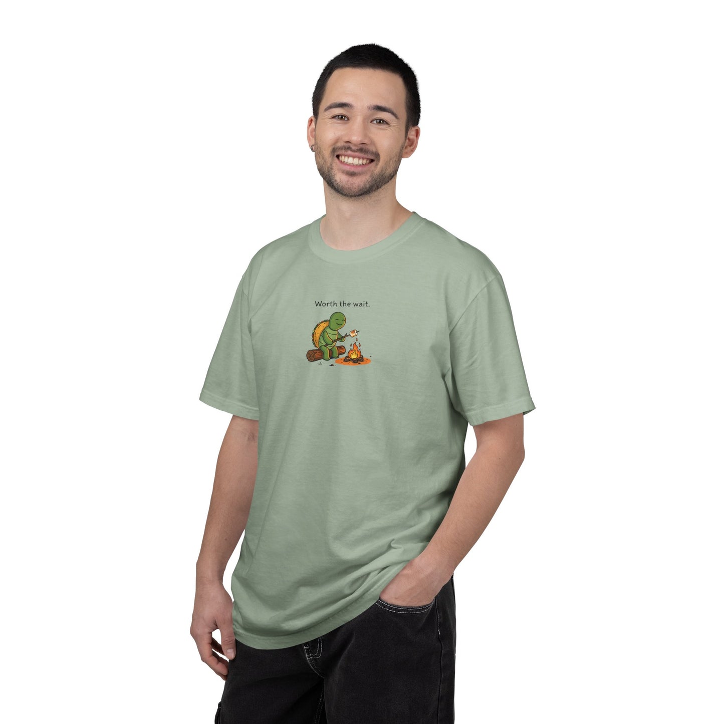T-Shirt — 'Worth the Wait' Turtle & Campfire Graphic Tee
