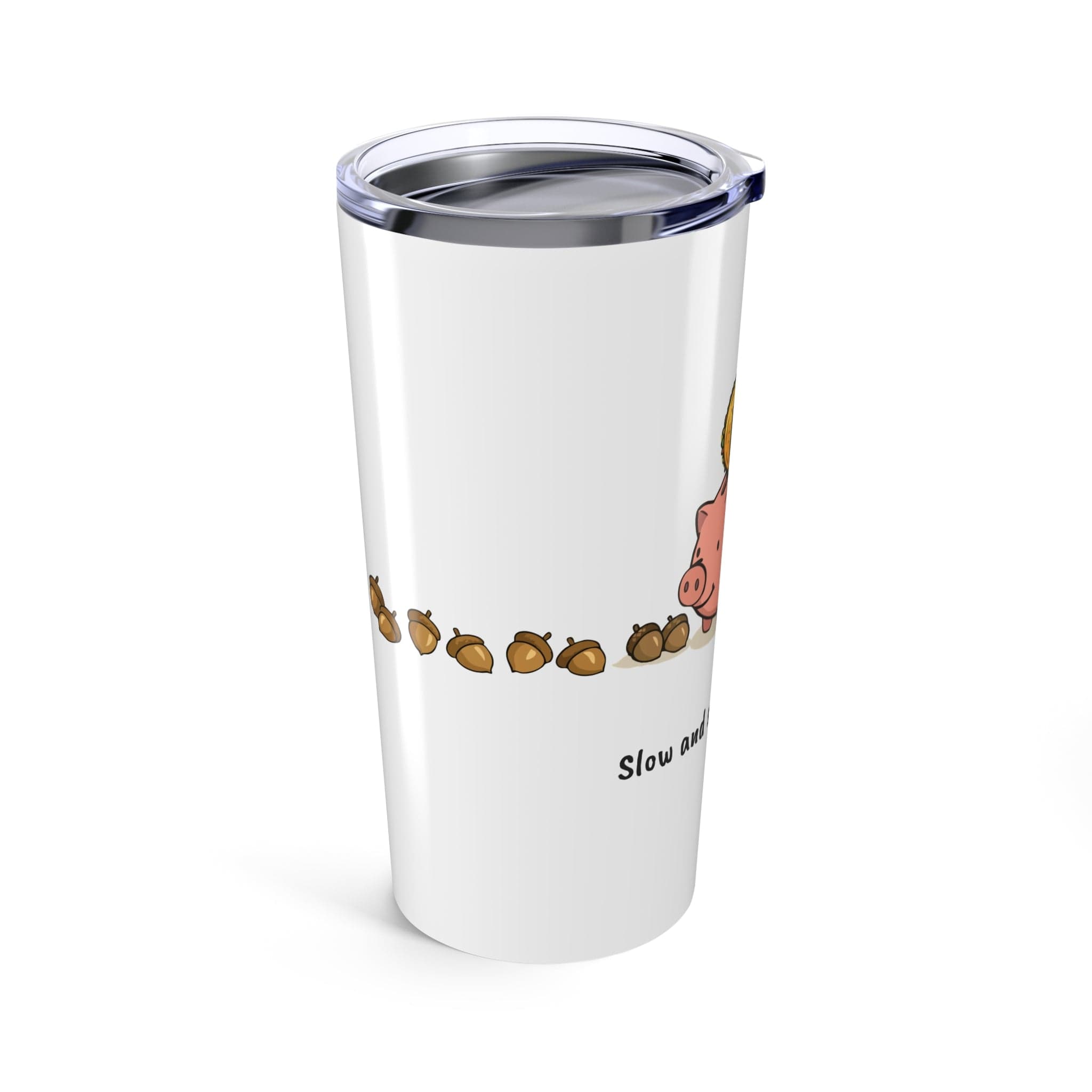 Printify Mug 20oz 20oz Tumbler — Cute Turtle Riding Pig with Acorn Border | Cute Animal Travel Cup