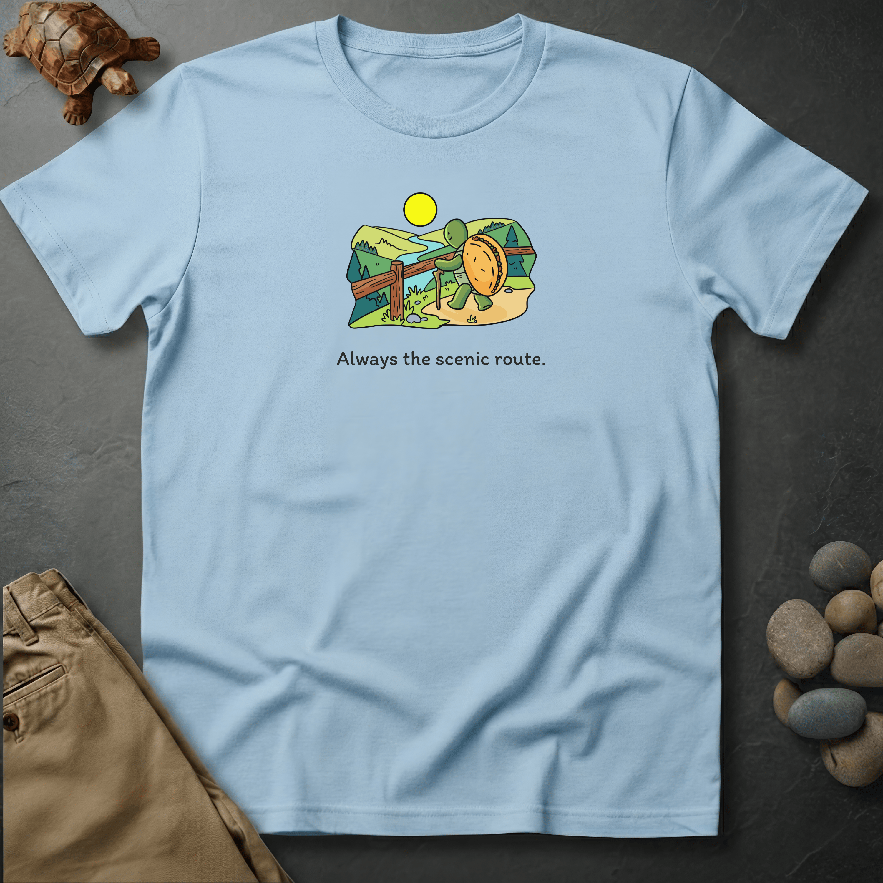 Printify T-Shirt Chambray / S Always the scenic route.