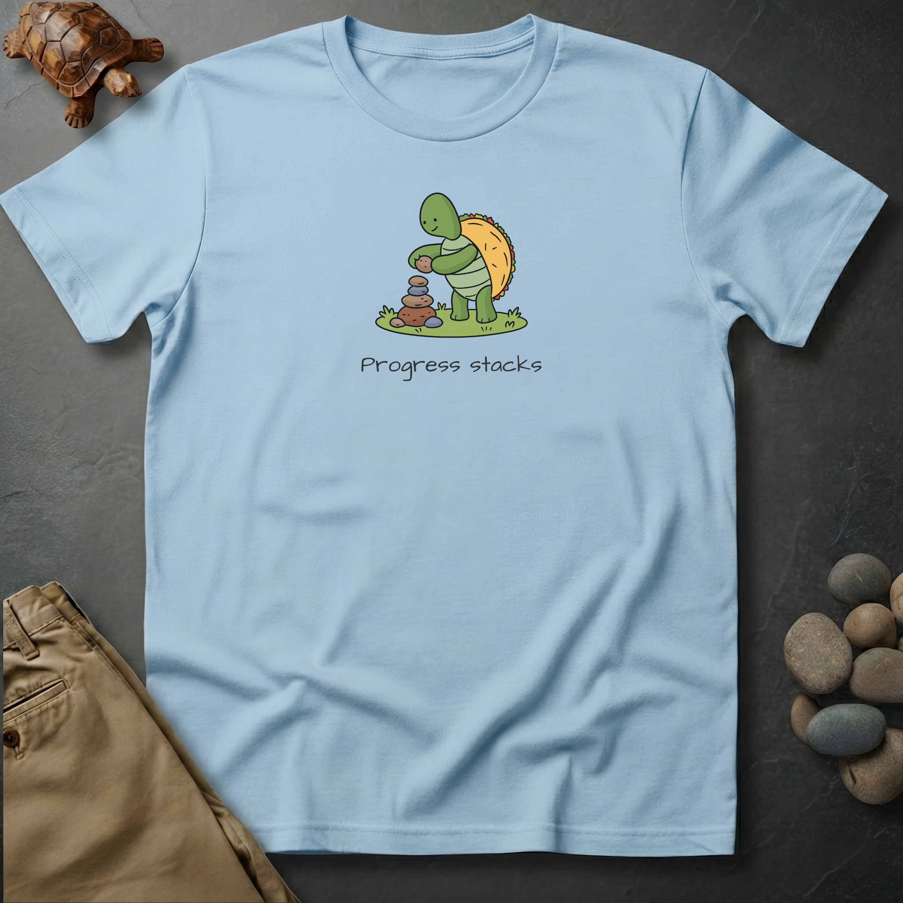 Printify T-Shirt Chambray / S Progress stacks.