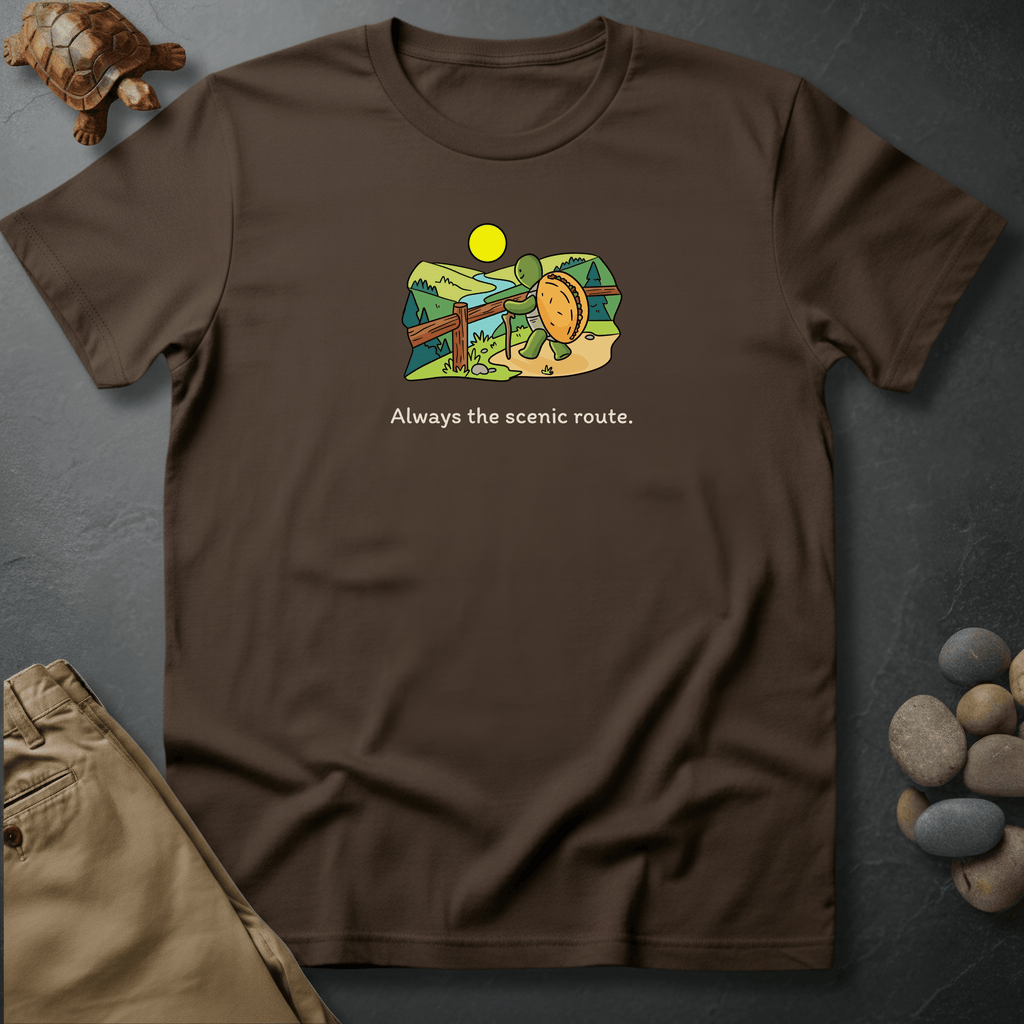 Printify T-Shirt Espresso / S Always the scenic route.