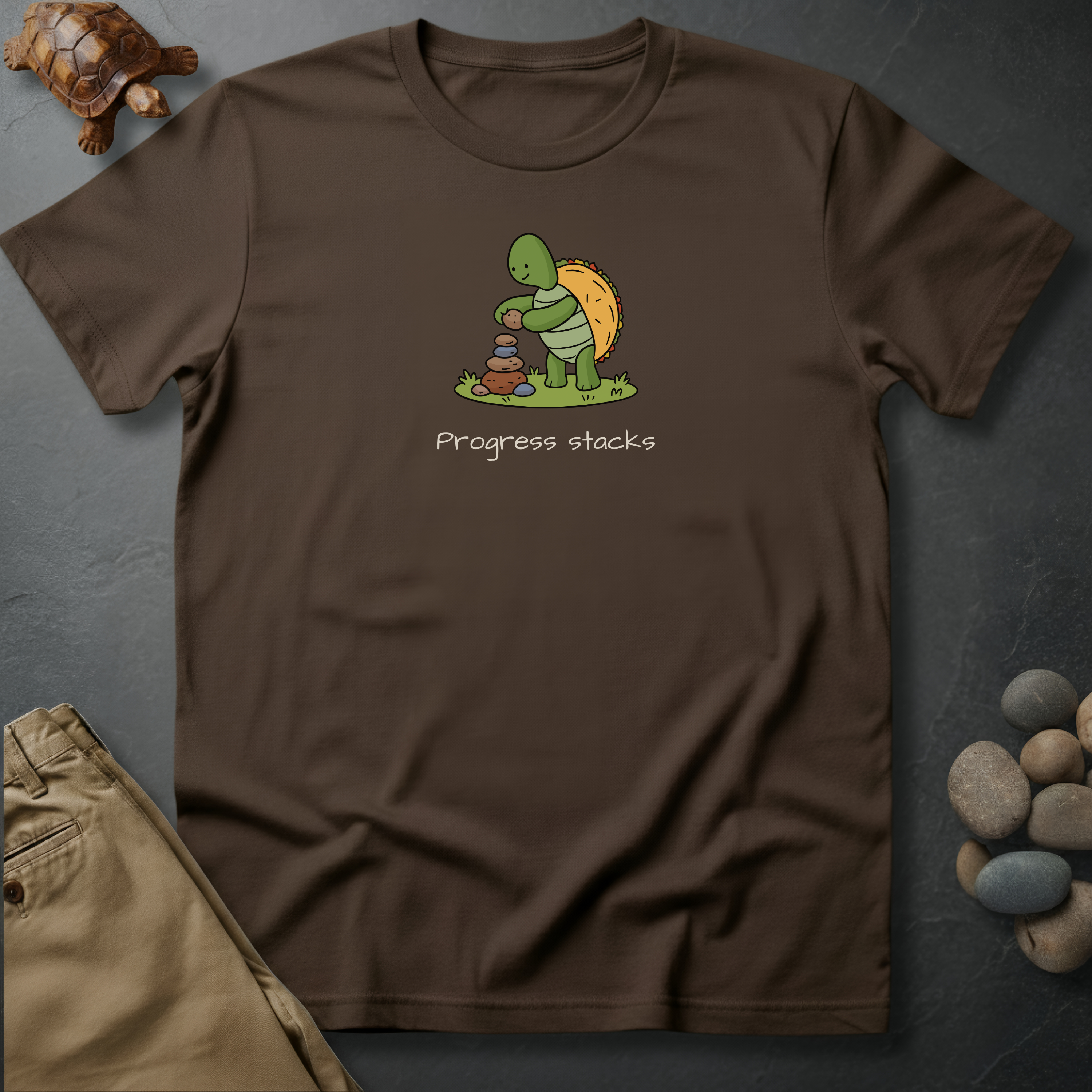 Printify T-Shirt Espresso / S Progress stacks.