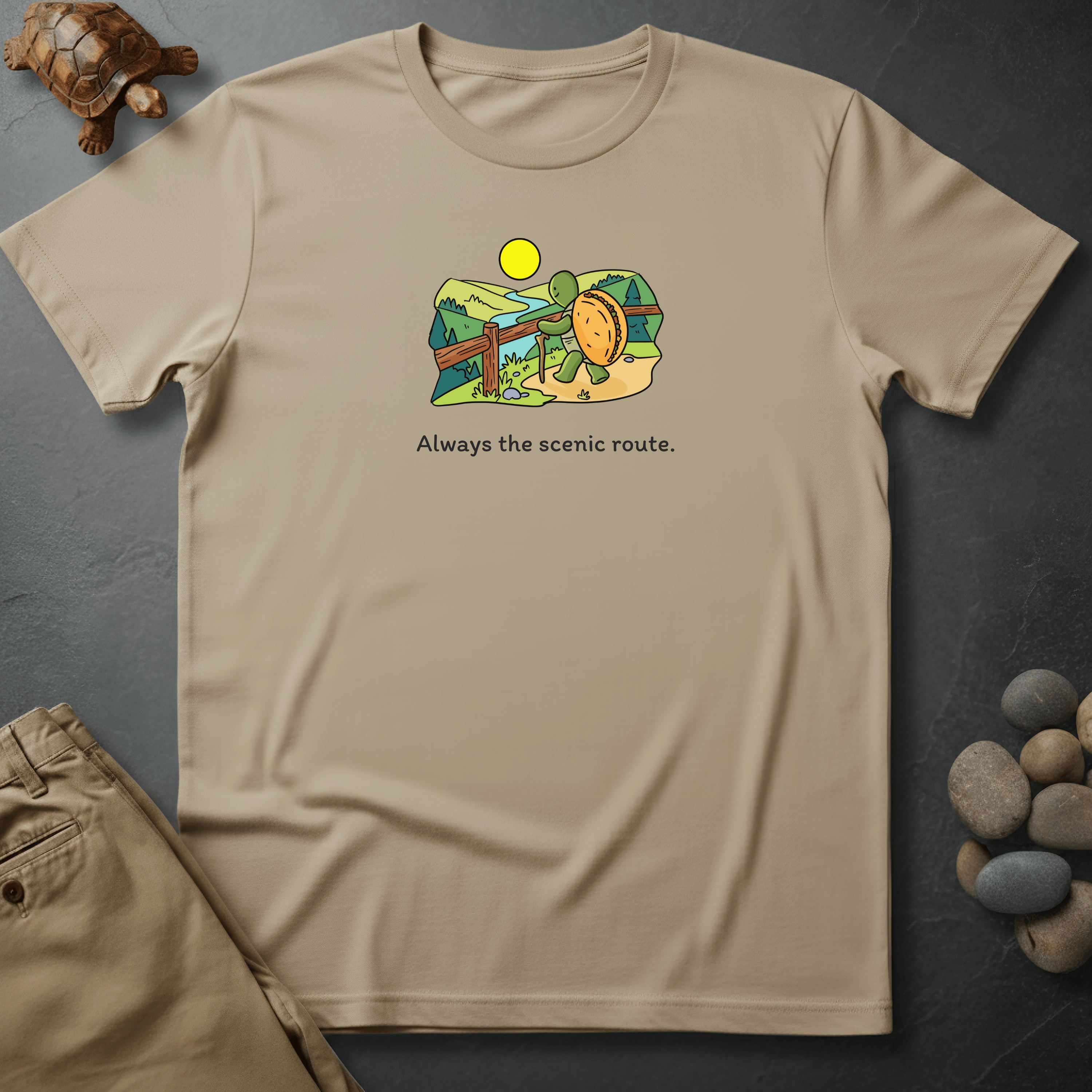 Printify T-Shirt Ivory / S Always the scenic route.
