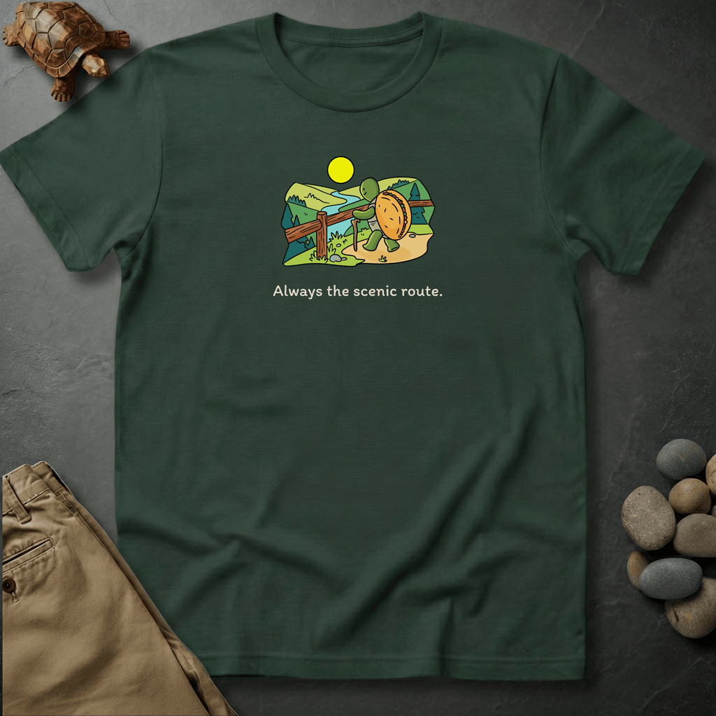 Printify T-Shirt Moss / S Always the scenic route.