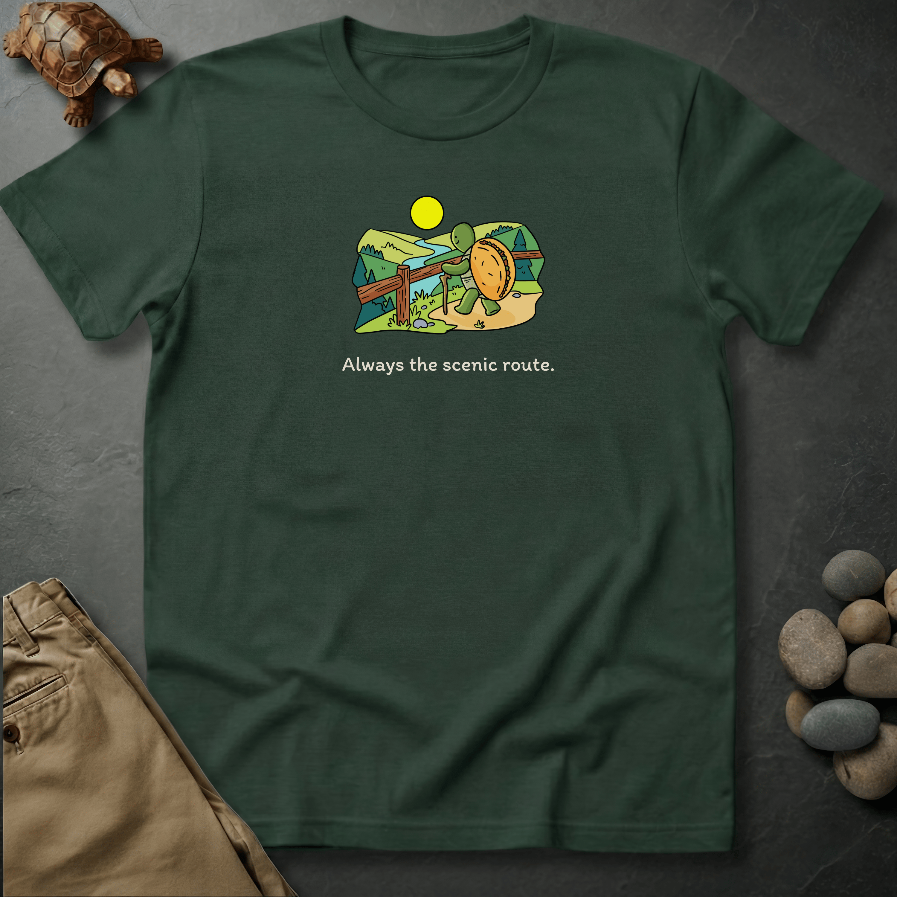 Printify T-Shirt Moss / S Always the scenic route.