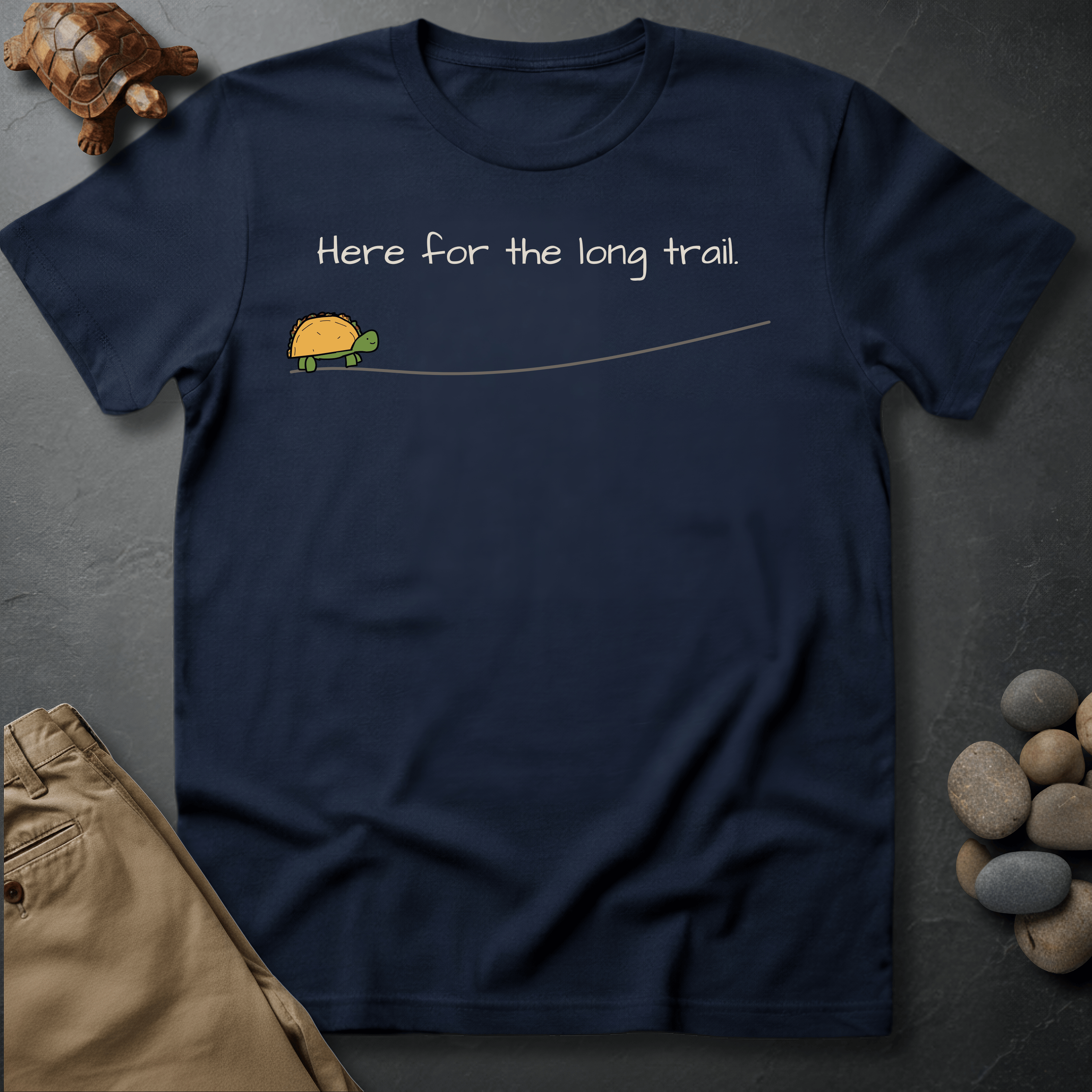Printify T-Shirt Navy / S Here for the long trail