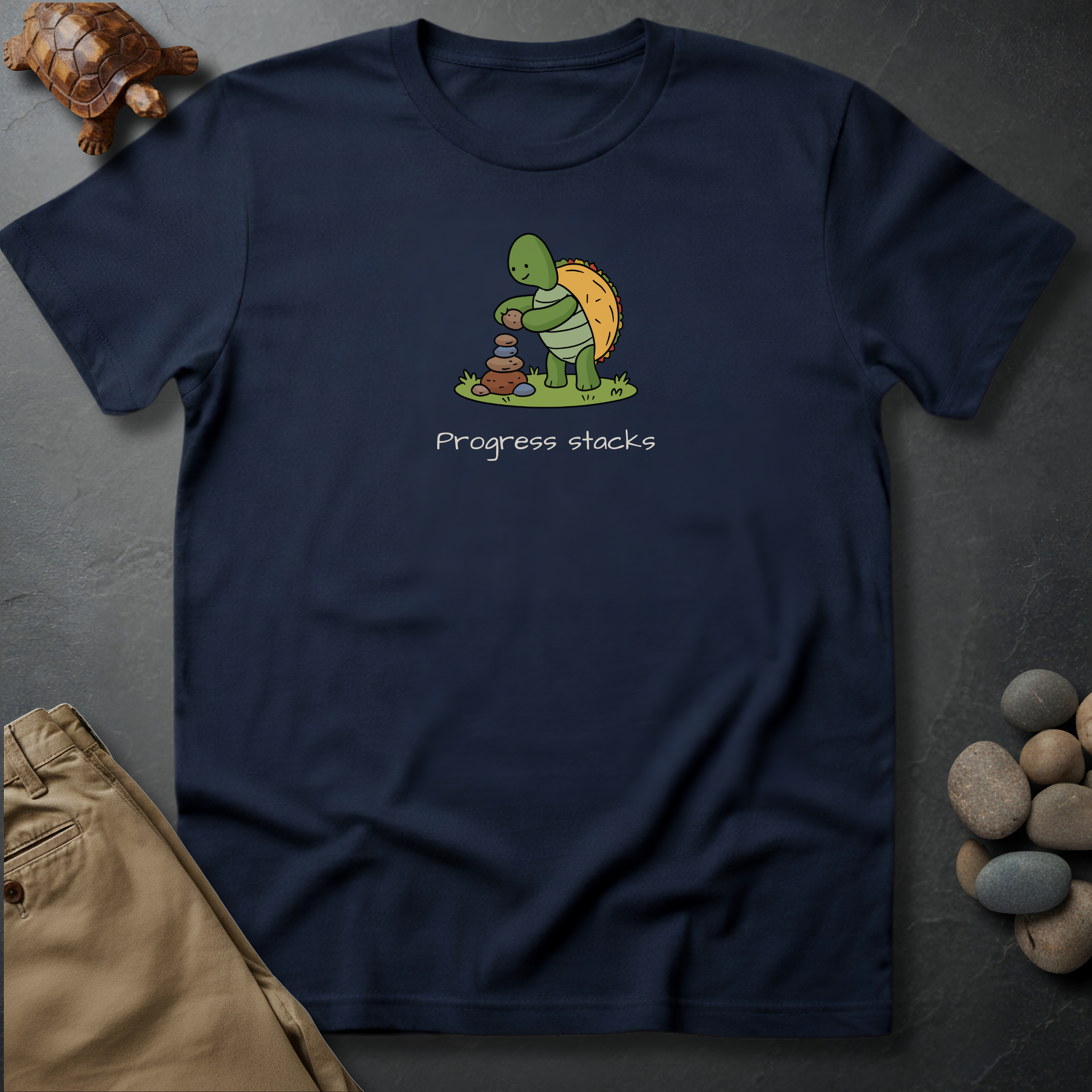 Printify T-Shirt Navy / S Progress stacks.