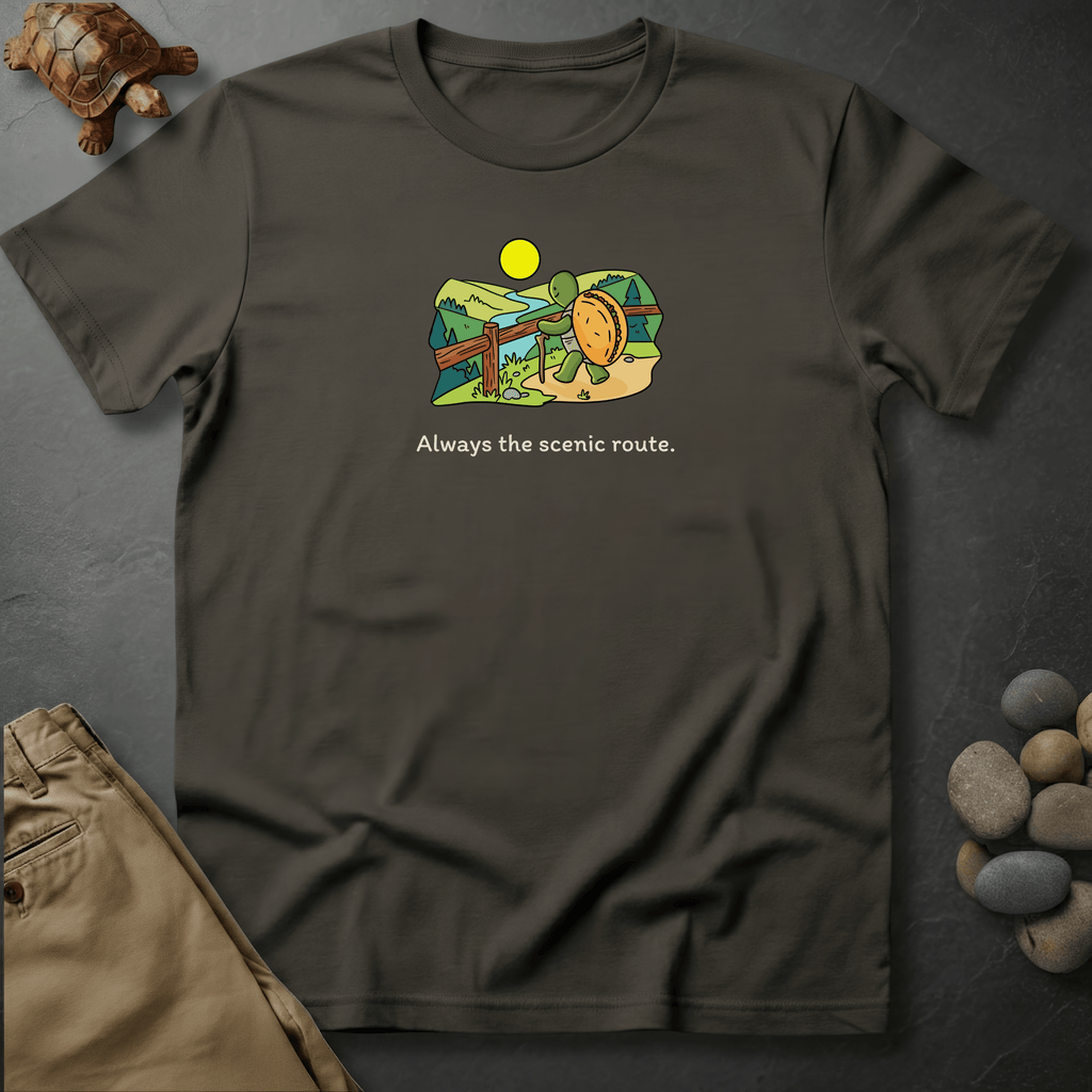Printify T-Shirt Pepper / S Always the scenic route.