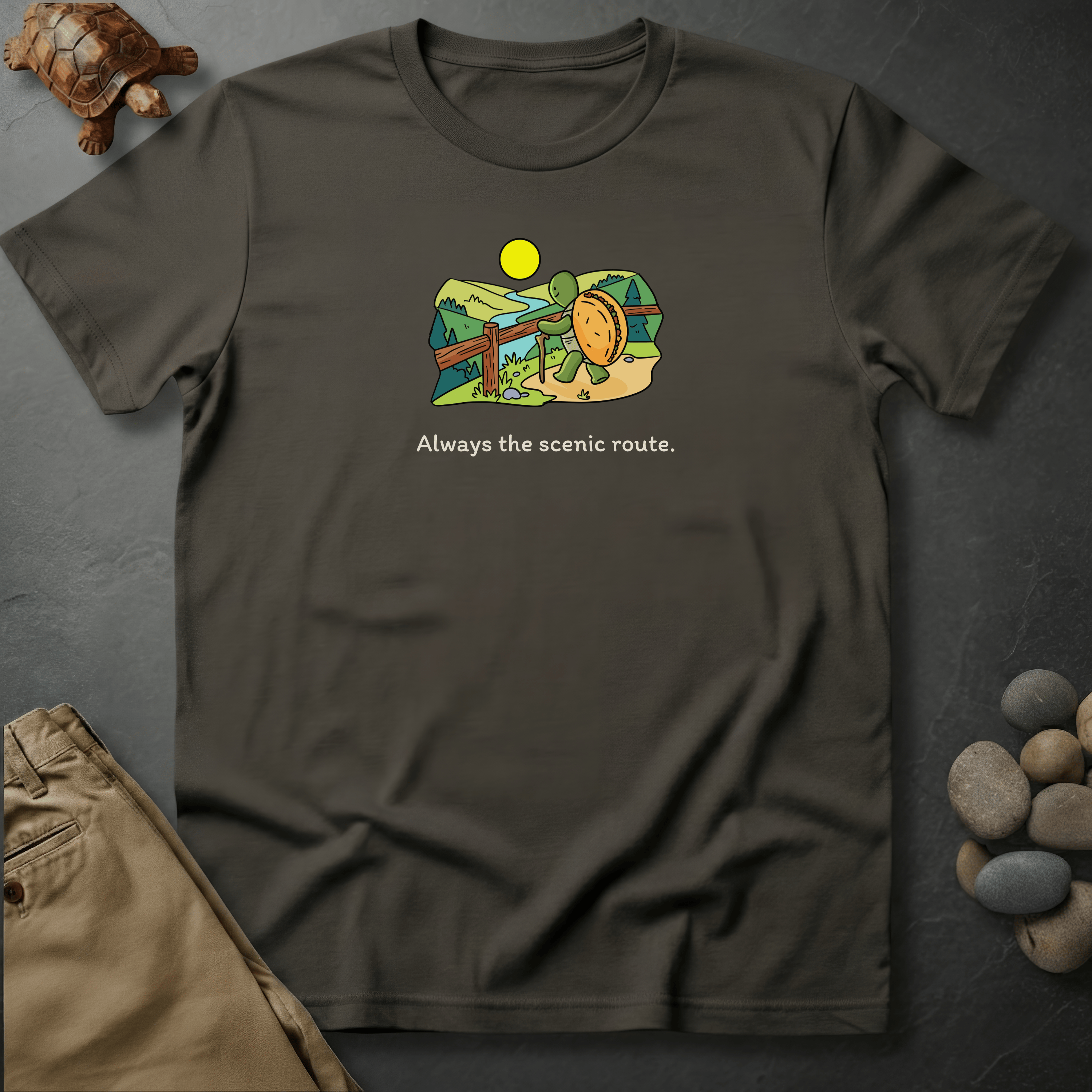 Printify T-Shirt Pepper / S Always the scenic route.