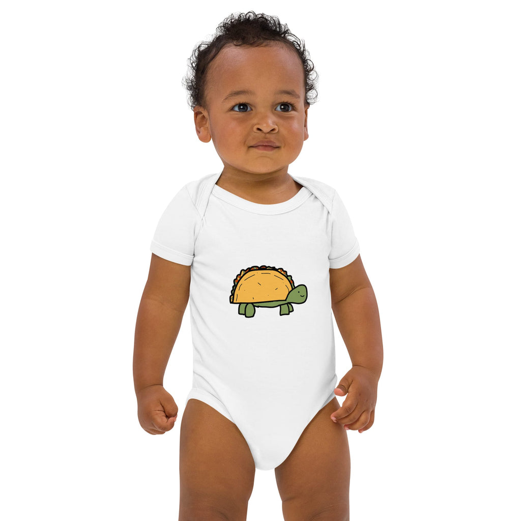 Taco the Turtle White / 3-6m Organic cotton baby bodysuit